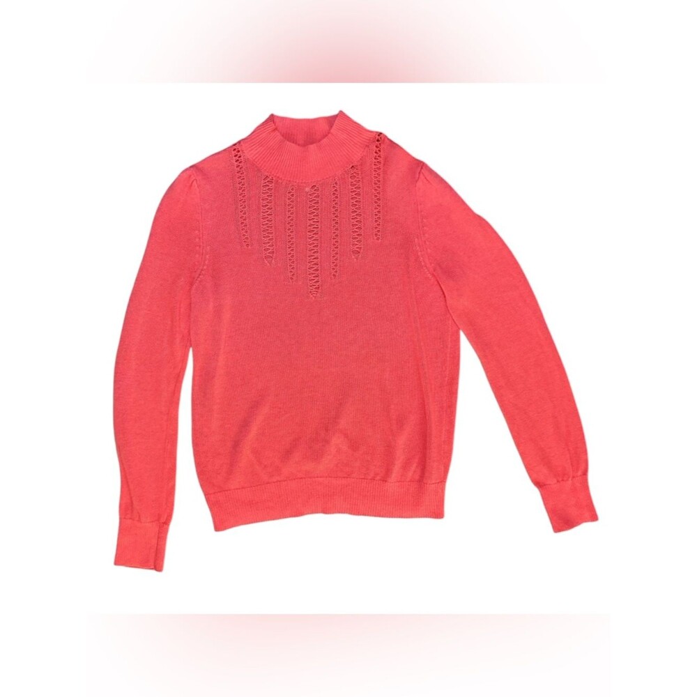 Free People Coral Open Knit Mock Neck Sweater Large